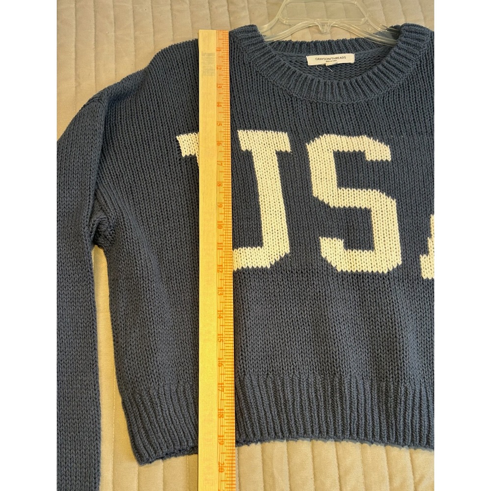Grayson Threads Blue USA‎ Graphic Knit Cropped Sweater Women's Size L - Picture 6 of 8